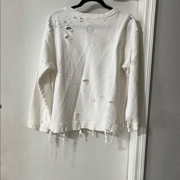R+A White Distressed Sweatshirt with Crew Neck - Picture 3 of 11